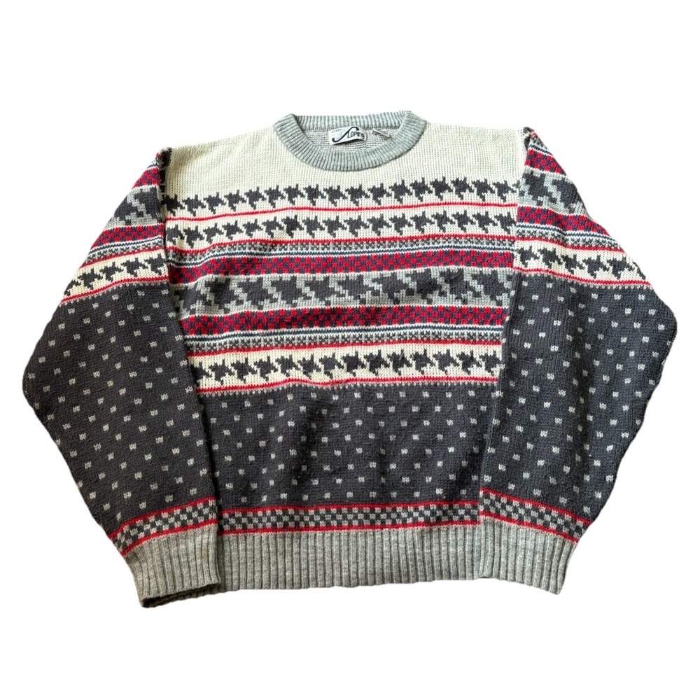 VTG 80s Steep Slopes‎ Ski Sweater Mens XL Pullover Acrylic Fair Isle Blue White